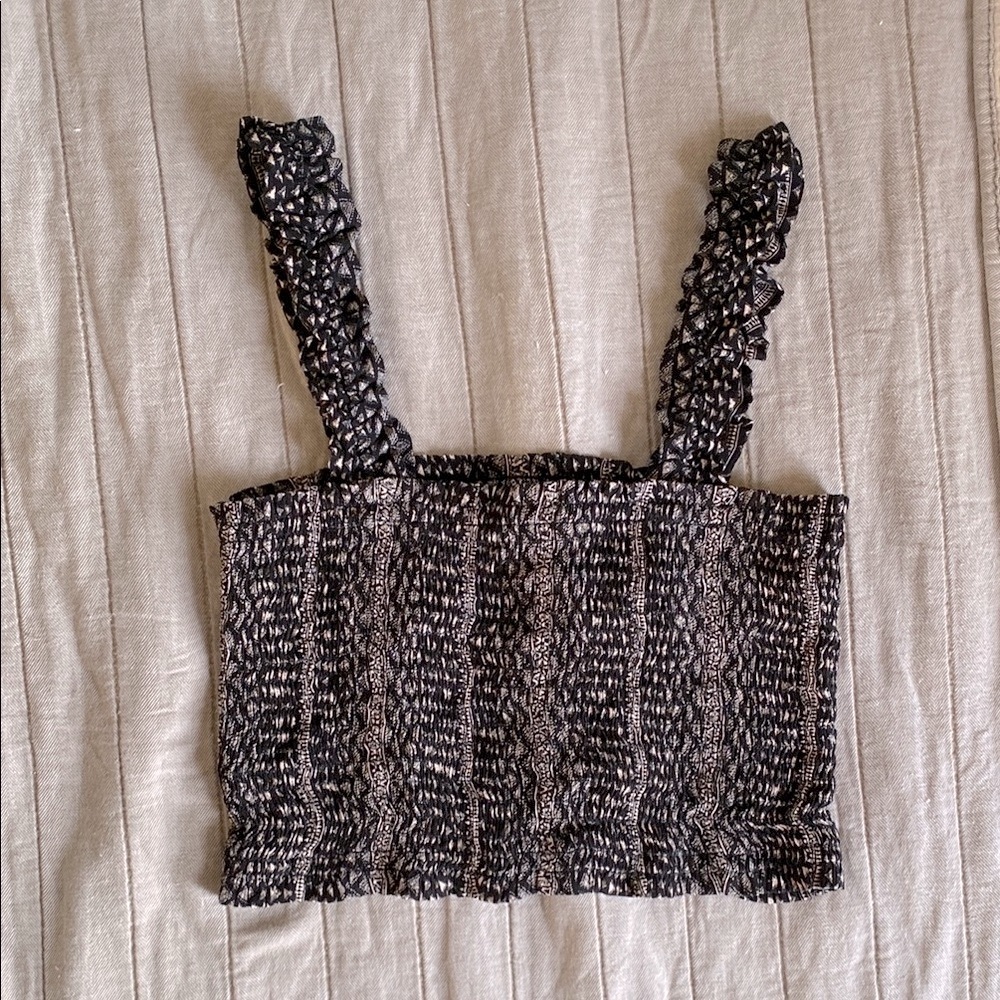 Paper Crane - Black and White Smocked Ruffled Crop Tank Top Size S
